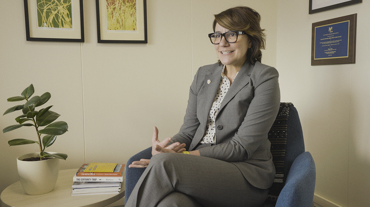 Carissa Slotterback sharing about year of discourse and dialogue in her office at University of Pittsburgh